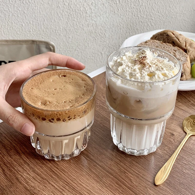 ins可叠澳白咖啡杯冰美式冷萃拿铁拉花杯玻璃杯饮料果汁杯花茶杯