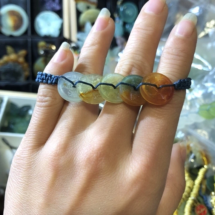 岫玉未镶嵌岫玉五帝钱手链