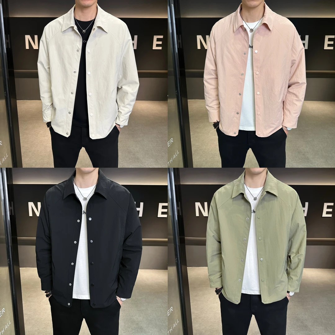 8821春季纯色翻领衬衫外套男简约夹克长袖时尚韩版宽松简约百搭