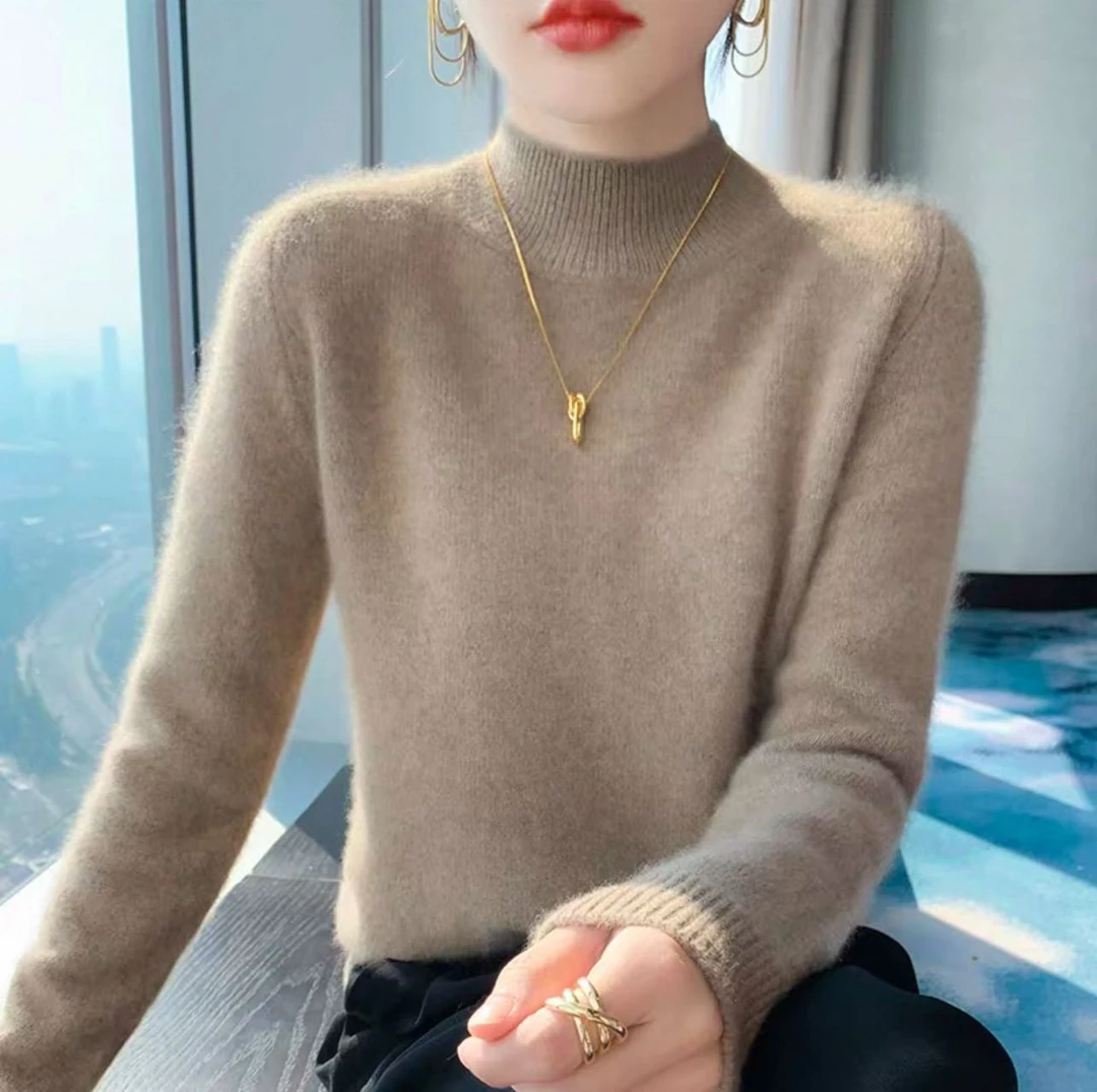 【100%羊毛】2025新款加厚羊毛衫半高领女纯色内搭百搭 胜