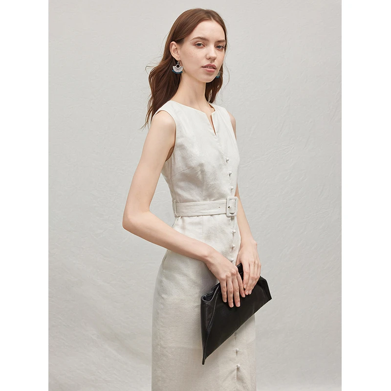 【现货】Mix Selection｜玉露裙 天丝麻无袖修身收腰连衣裙MSBJQ0595