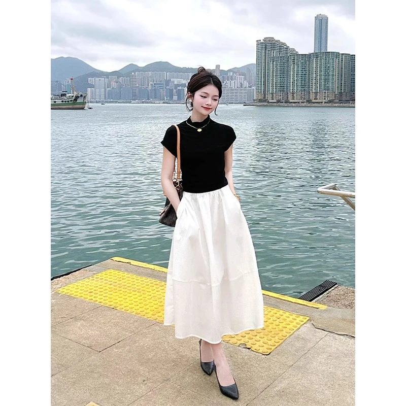 夏季新款网红洋气炸街小众女装休闲修身显瘦小个子半身裙两件套装