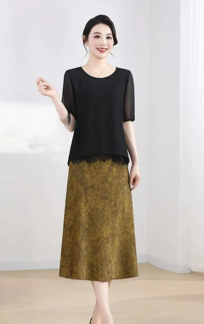 【F3396】提花短袖两件套裙2025夏季新款女神范穿搭一整套裙子套装