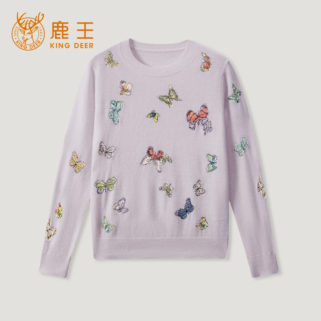 King Deer/鹿王“蝶舞翩翩”秋冬新款女式长袖羊绒衫L805596