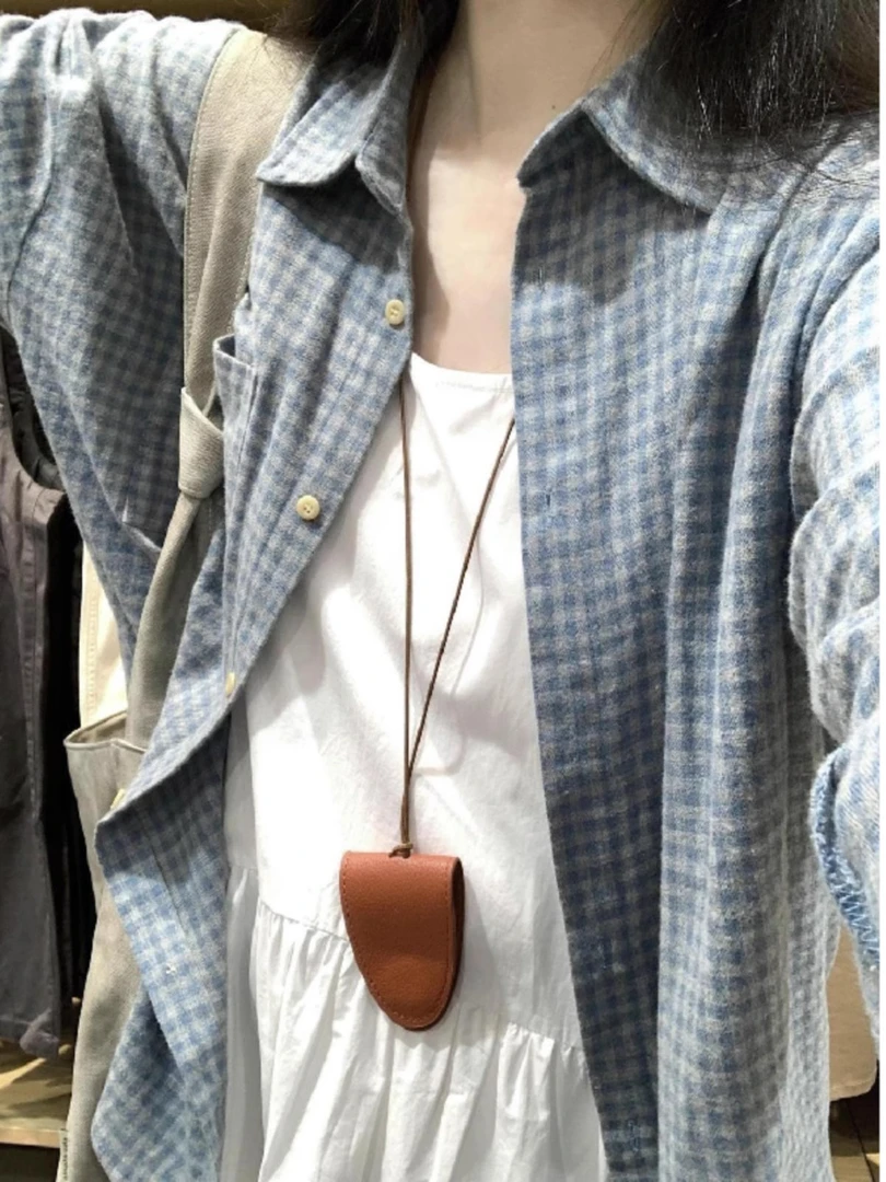蓝灰色格子衬衫女2025新款软糯磨毛单口袋宽松慵懒风叠穿纯棉衬衣