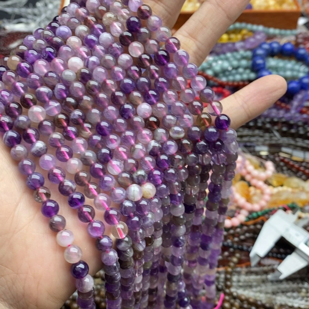 玛瑙/玉髓未镶嵌珠宝半成品一条天然6.5mm渐变狗牙紫水晶