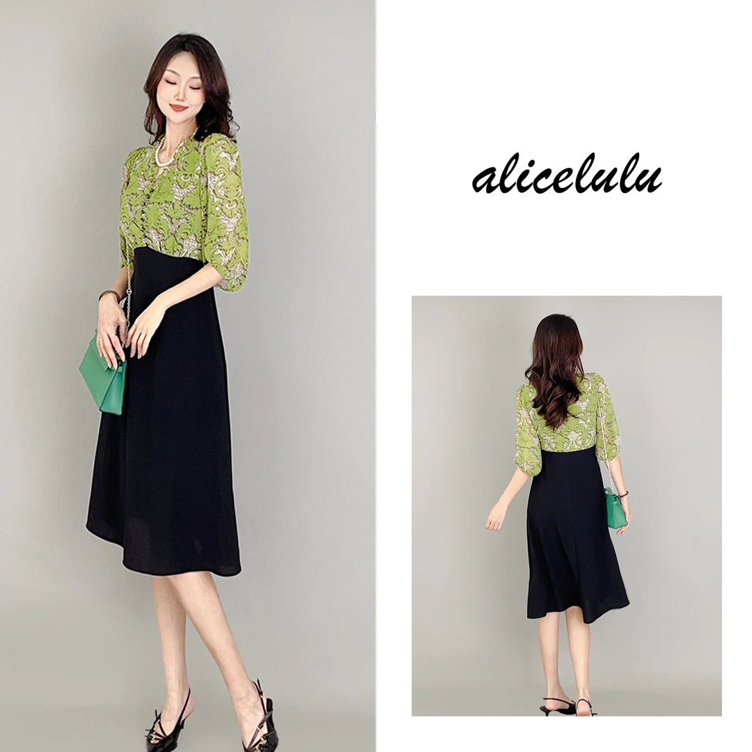 6 ALICE 优雅画廊连衣裙 别致印花 气质拼接 S1033883W