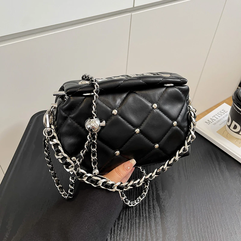 链条包菱格绣线小方包2025新款夏季简介韩版单肩斜跨包包女