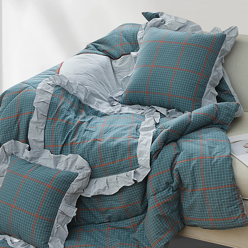 全棉两用抱枕被靠垫枕头被午休空调被纯棉格子花边汽车沙发办公室