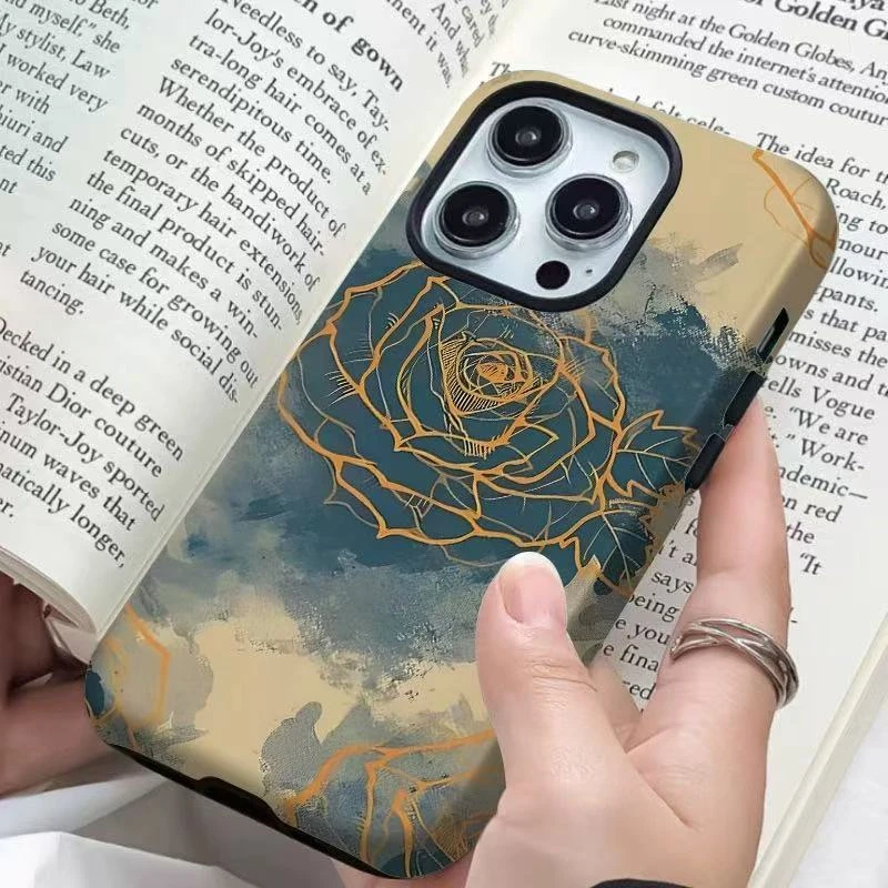 潮牌新款扎染玫瑰菲林二合一手机壳不包摄像头适用苹果华为