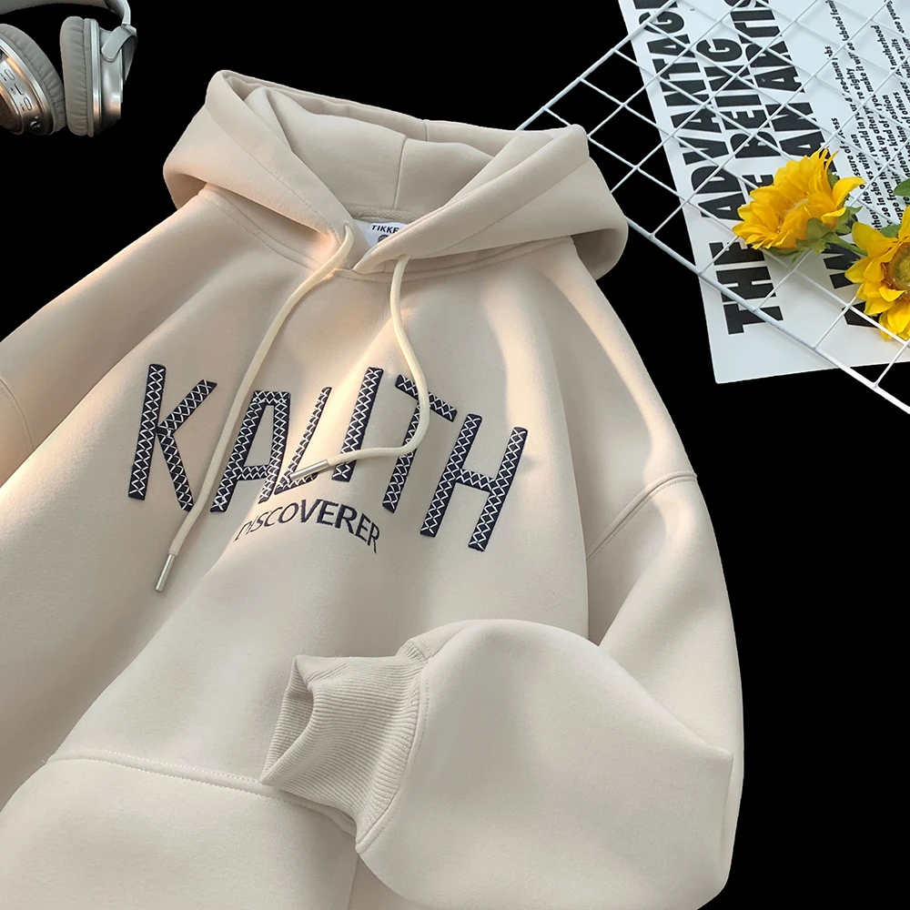 秋冬连帽套头刺绣卫衣男女百搭ins港风休闲重磅青少年外套上衣潮