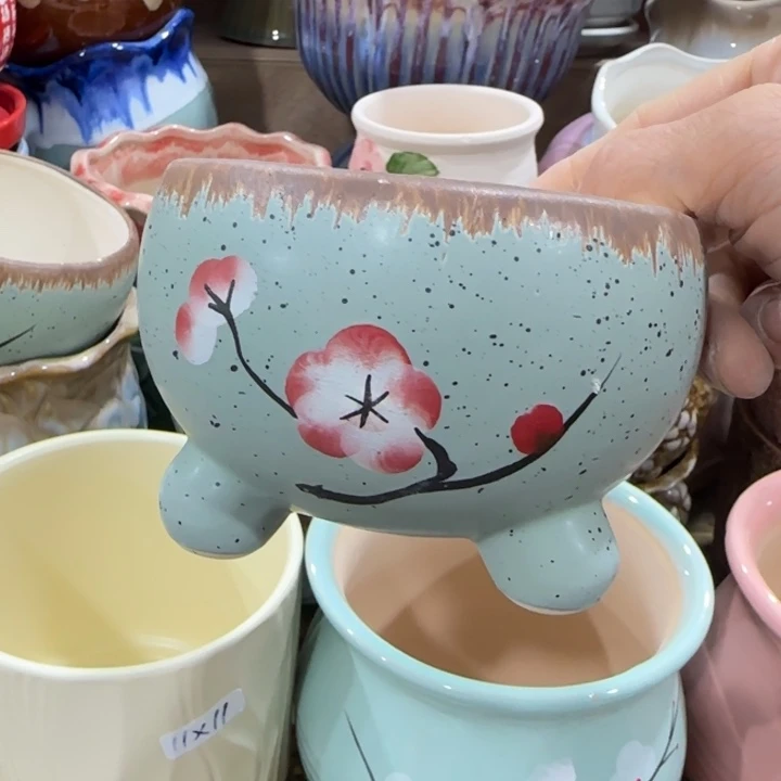 凑9块包邮，有孔，陶瓷花盆