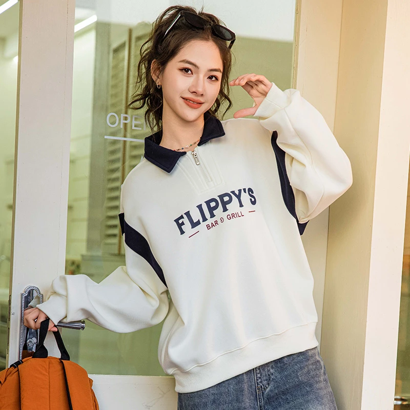 初中学生polo衫卫衣少女大童高中生春秋季2025宽松休闲上衣青少年