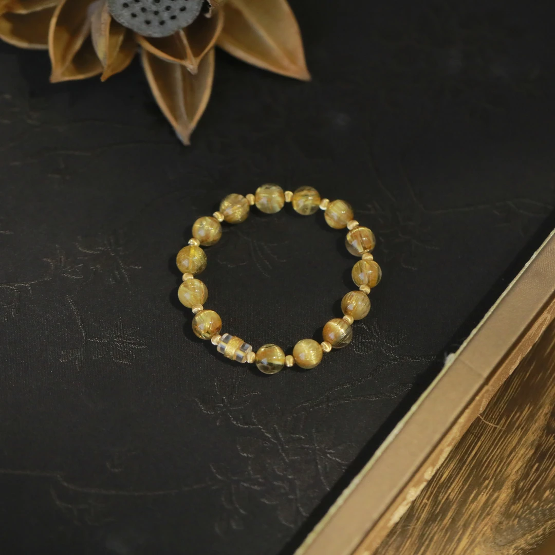 麦麦【金昭】天然钛晶+18K 手串 多样性发一