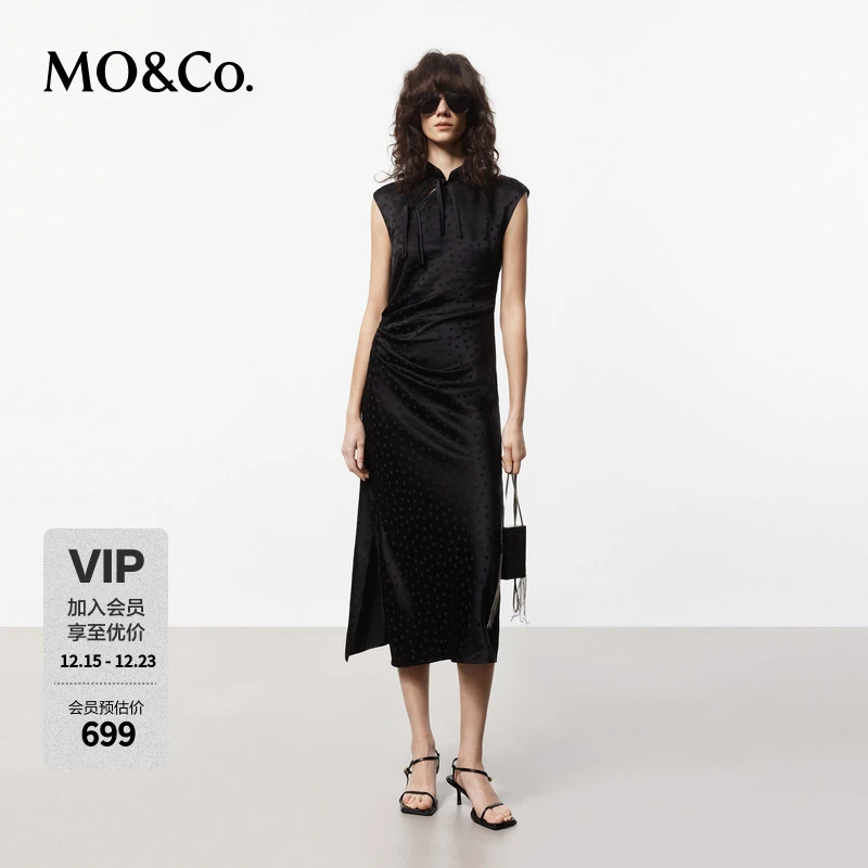 MOCO新中式含桑蚕丝波点连衣裙MBD2DRS055