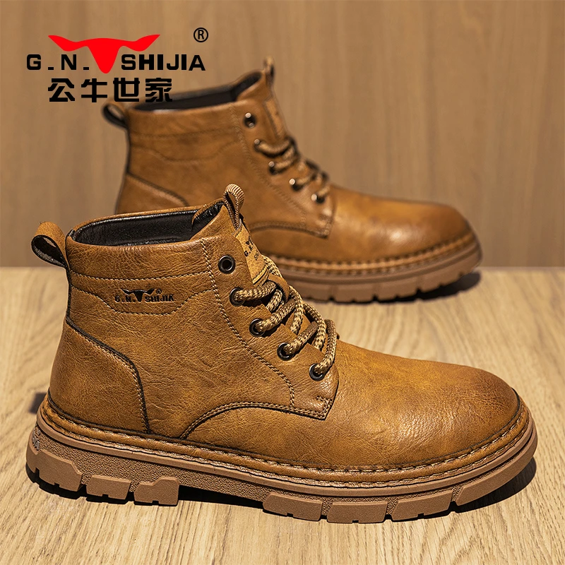 公牛世家2025秋季新款男鞋时尚复古男士穿搭英伦风潮流休闲马丁靴