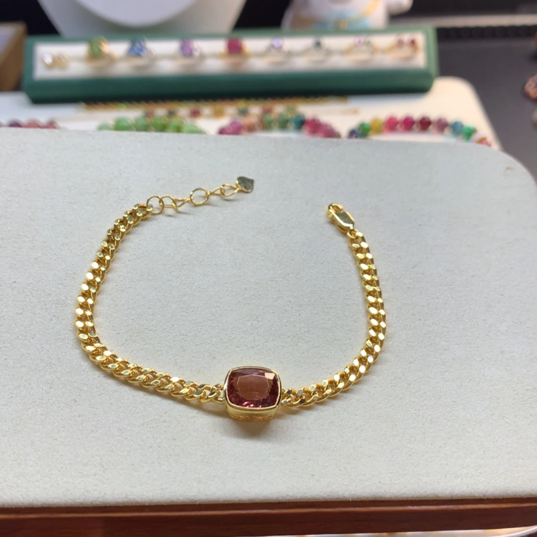 【闪购商品】碧玺手链18K金镶嵌川**?芬达4.56ct