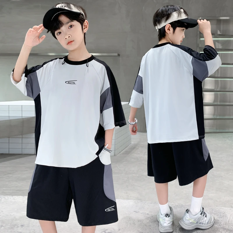 儿童球服男童冰丝速干运动套装洋气中大童男孩夏季休闲时尚童装潮