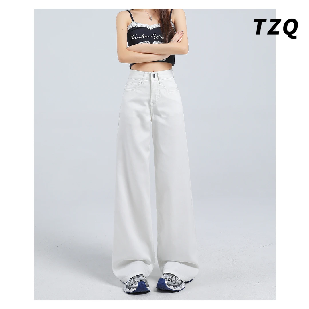 三防天丝白色牛仔裤女爆款2025新款夏季高腰宽松阔腿裤TZQ2540404