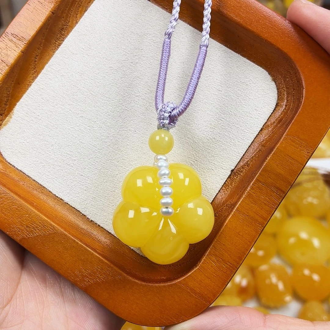 蜜蜡颈饰未镶嵌焦皮浓蜡妖花花朵