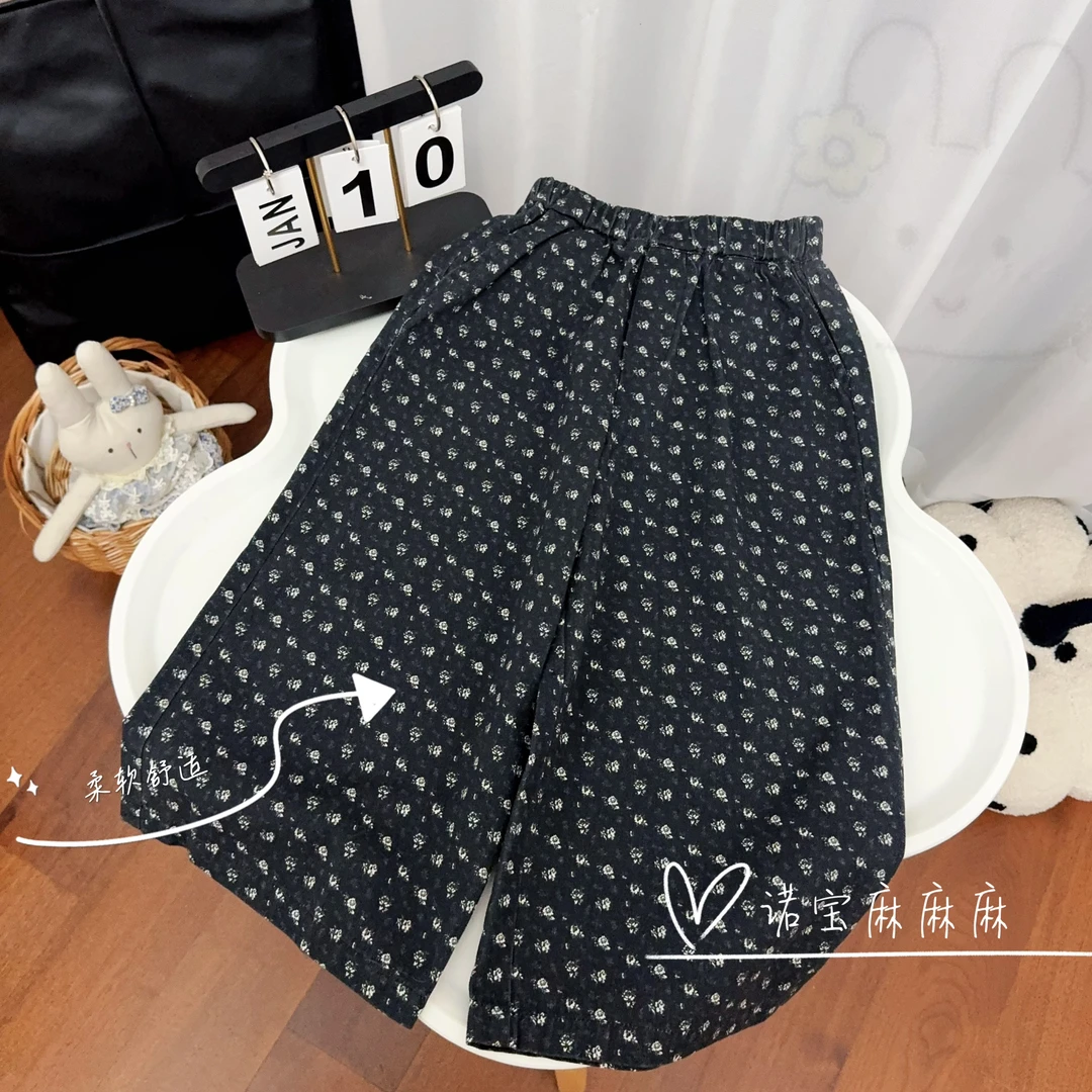 【秋上新】【100棉】女童碎花韩系阔腿裤2025新款秋款儿童长裤子潮