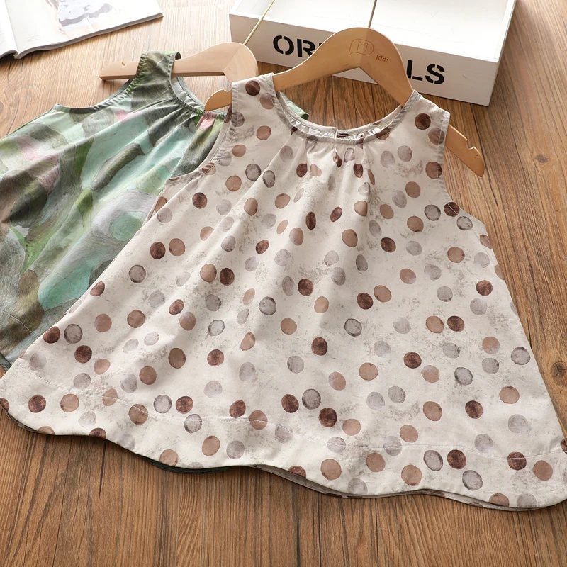 女童夏季薄款无袖娃娃衫2025新款网红夏装女孩文艺波点背心衬衣棉