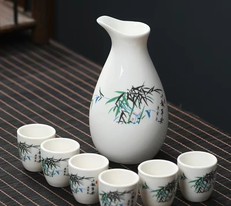羊脂玉一壶六杯陶瓷主人杯喝酒杯中式酒壶分酒器白酒杯复古套装