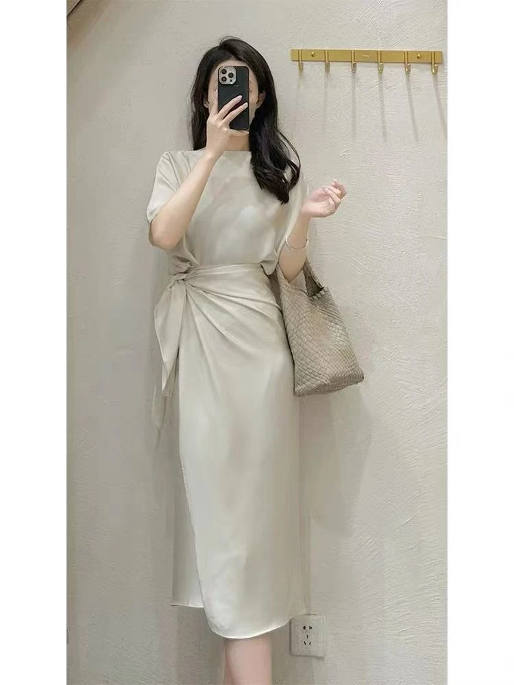 LAIER 夏季 缎面 气质 法式 连衣裙