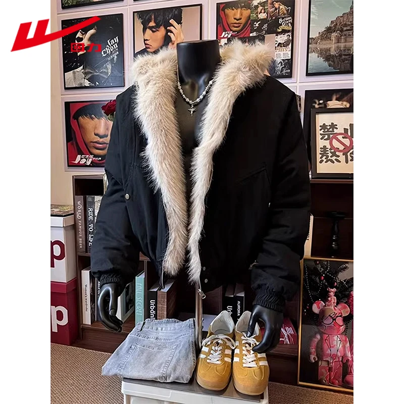 回力冬季加厚保暖座山雕毛领棉服男美式ins高街硬挺痞帅棉衣外套