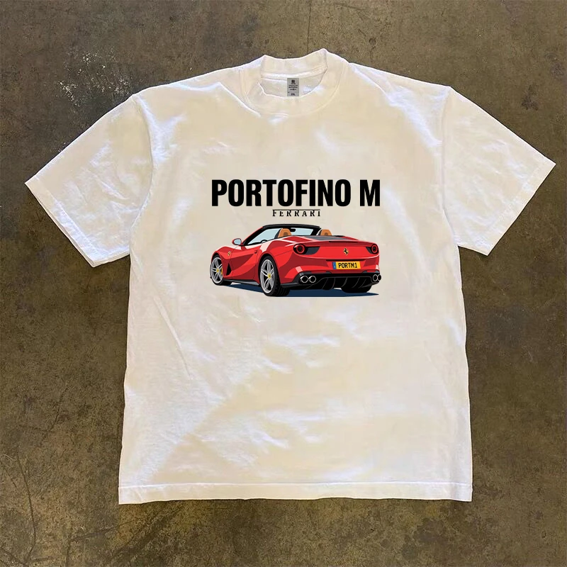 【Shard】美式潮流纯棉短袖男女同款圆领宽松百搭法拉利超跑印花T恤