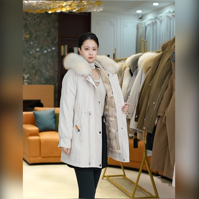 2502【狐狸内胆】狐狸毛领可拆卸真毛女士时尚休闲连帽冬派克服