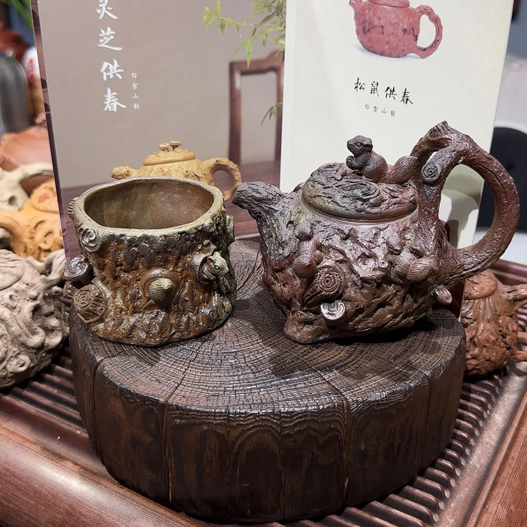 紫砂茶壶柴烧供春套组