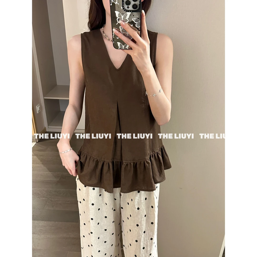 【LIUYI】松茶可可～天丝麻无袖减龄娃娃衫57183