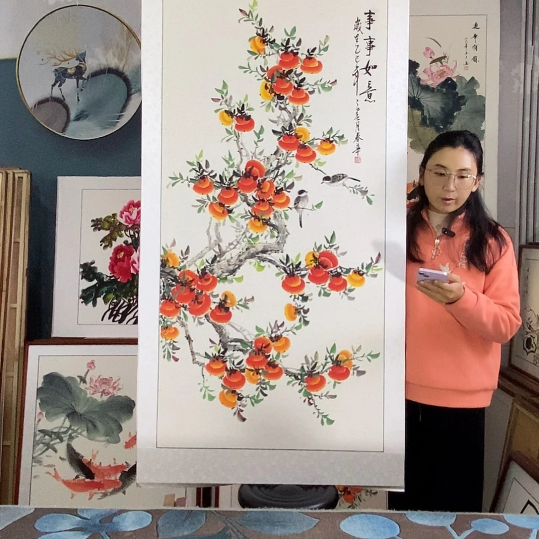 国画手写手绘国画作品带框包邮82✖️162