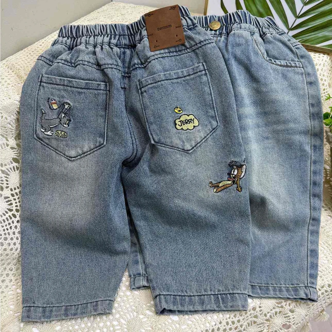 新款刺绣猫和鼠牛仔裤2025