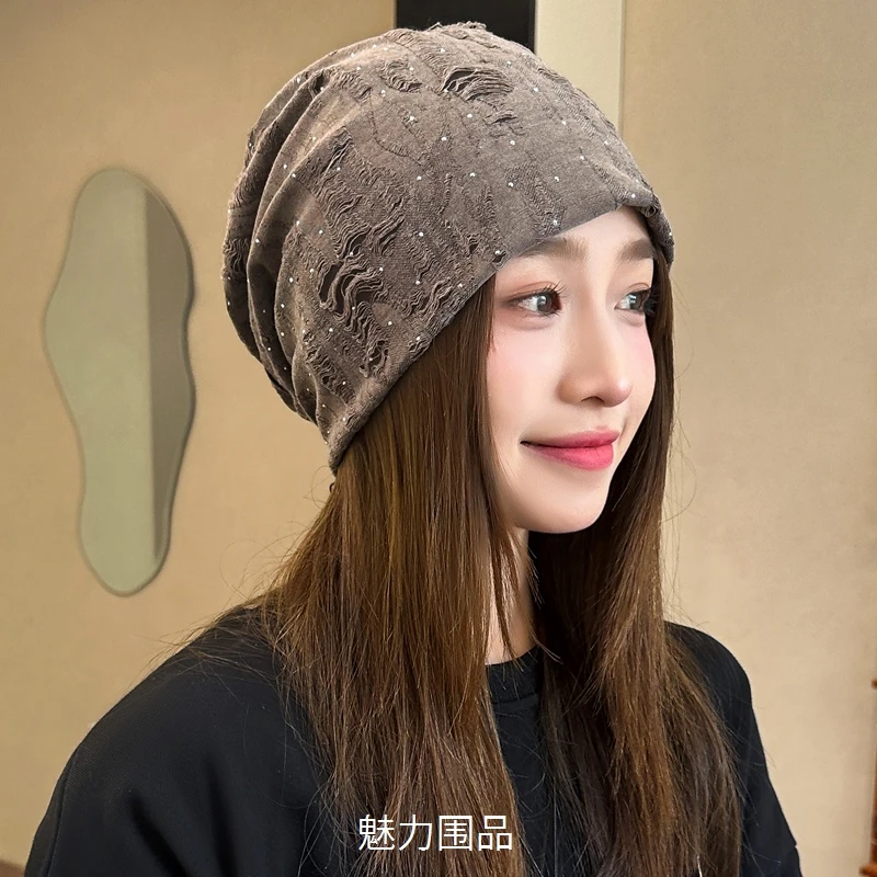 纯色复古风做旧破洞套头帽潮流个性洋气堆堆帽防风保暖护耳包头帽