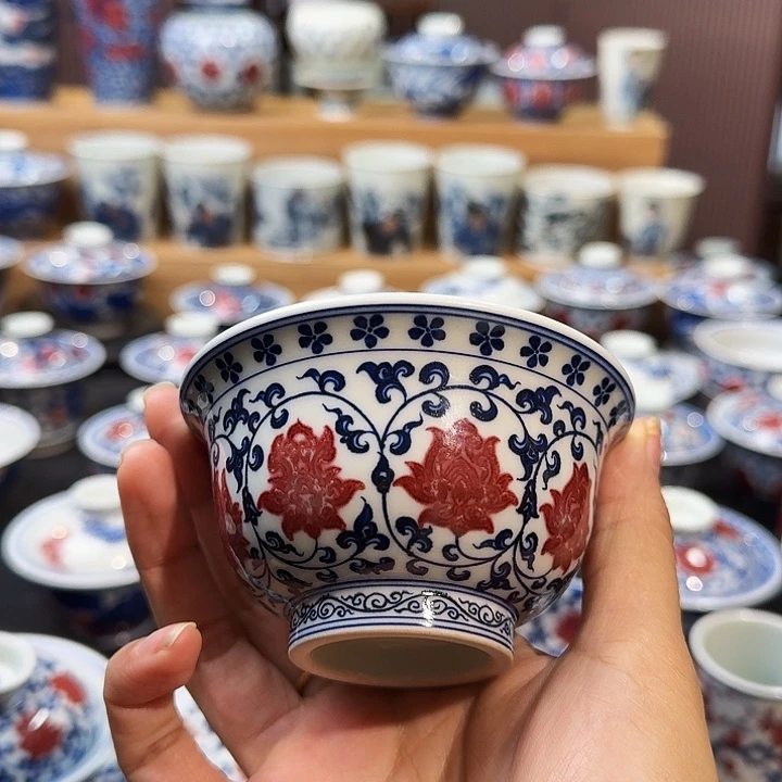 缠枝莲压手杯原矿手绘