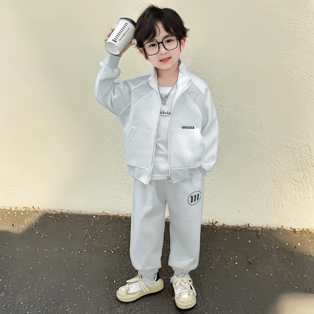 中大童休闲两件套儿童男孩男童秋季简约户外时尚长袖长裤宽松亲肤