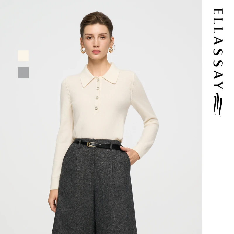 ELLASSAY歌力思2025秋季新款简约翻领套头针织衫女E366M017TA