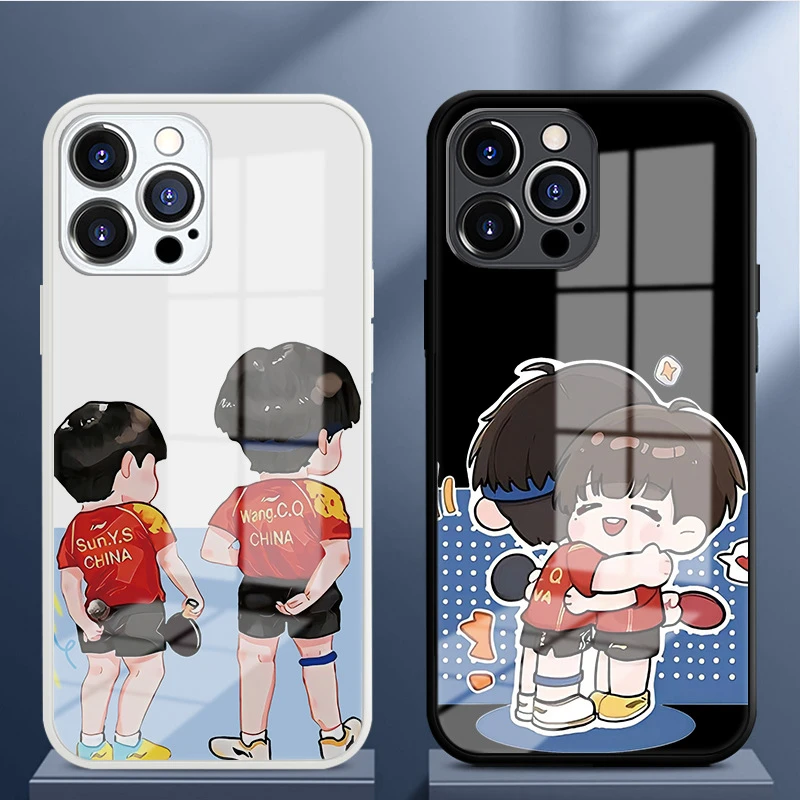 乒乓莎头适用iPhone16promax玻璃壳苹果15手机壳全包12/13精孔14P