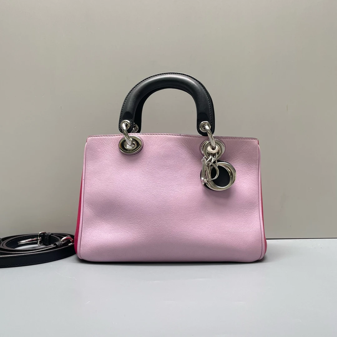 95新 DIOR/迪奥 优选/VIP粉色拼玫红小号手提包/23×16×10/Z122812