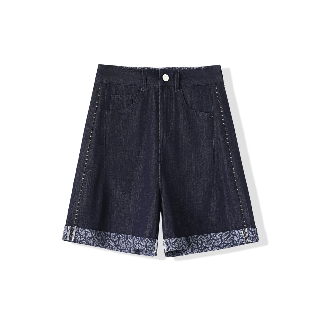 丹宁蓝牛仔短裤2025夏季流行新款高腰减龄小众百搭a字阔腿裤6675