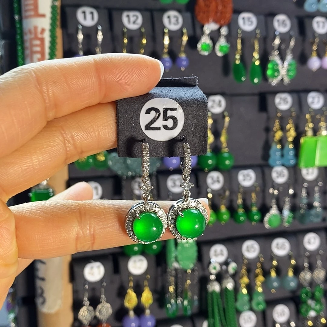 银S925镶嵌翡翠耳饰25