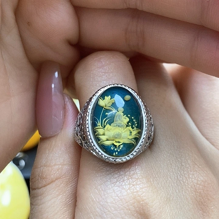 琥珀戒指银S925镶嵌戒指