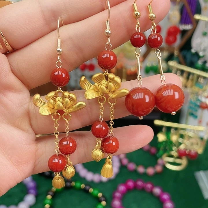 南红玛瑙合金耳饰