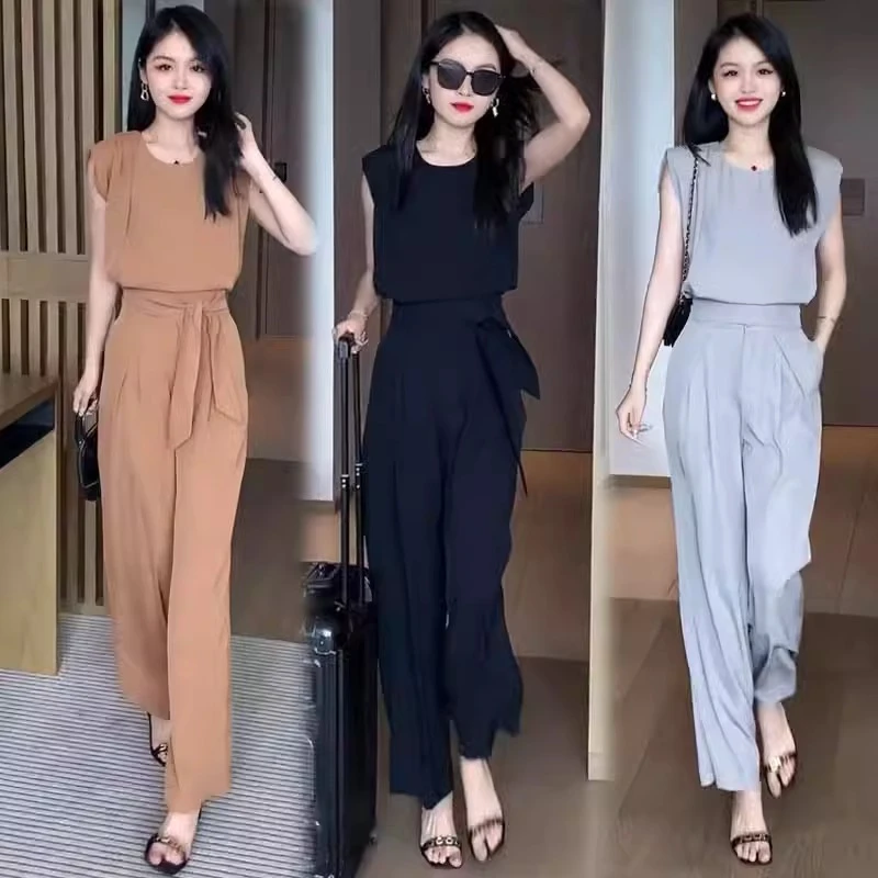 La babite 时尚阔腿裤套装女2025夏季新款时尚减龄百搭气质两件套