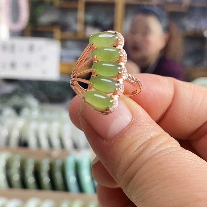 和田玉银S925镶嵌戒指