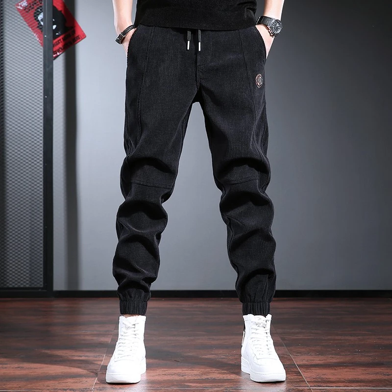 罗宾汉秋冬季灯芯绒裤子男加绒加厚男士休闲裤潮流宽松大码束脚裤
