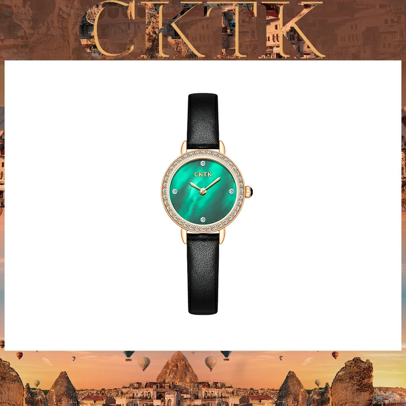 埃尼斯推荐CKTK小绿表手表女士新款高级感镶钻腕表轻奢品牌石英表