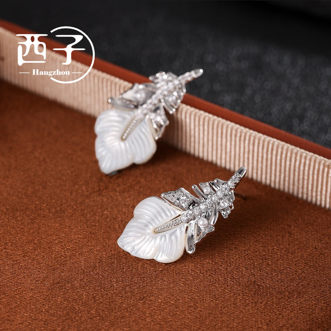 西子饰品镀18K金【鸿衣羽裳耳钉】S925纯银针30岁上档次饰品女